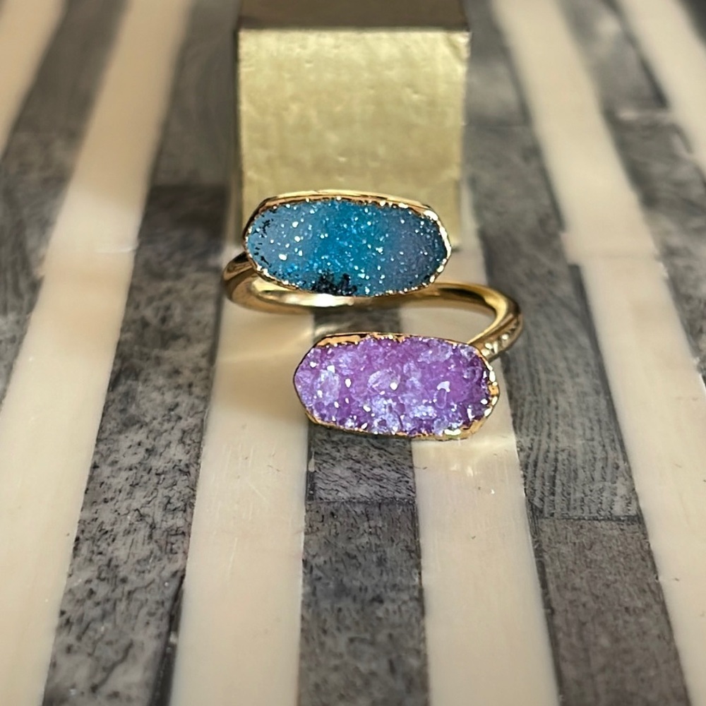 Artisan Gold Ring with Sparkling Blue and Purple Stones